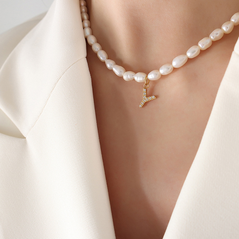 25:P1301-Y letter gold necklace 38 7cm