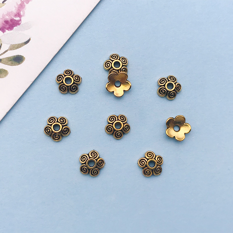 1:1 antique gold flower-shaped flower hat 6*6 holes 1.1 mm-16601-0.2g