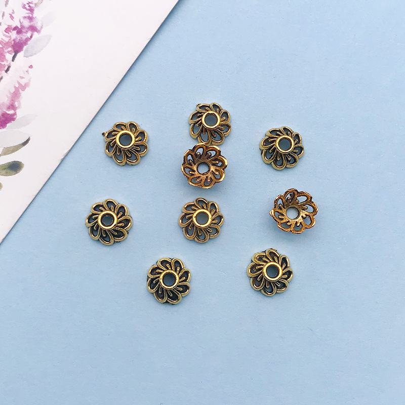 9:1 antique gold flower-shaped flower hat 9*9 holes 2mm-16609-0.3g