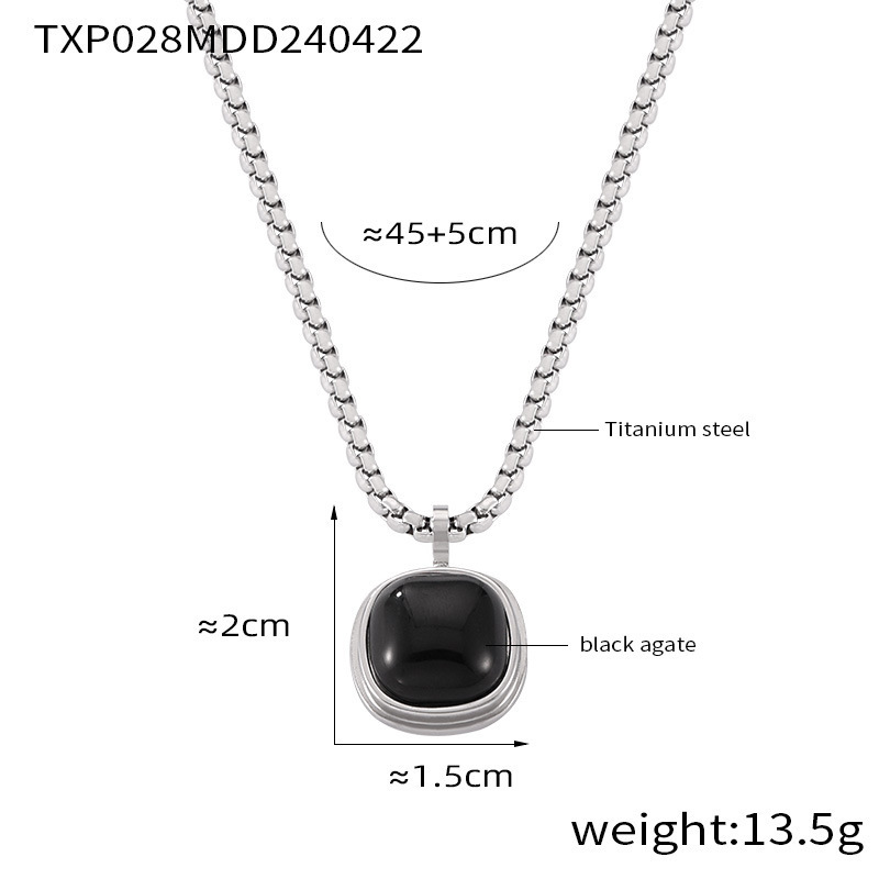 2:TXP028-steel color black agate necklace