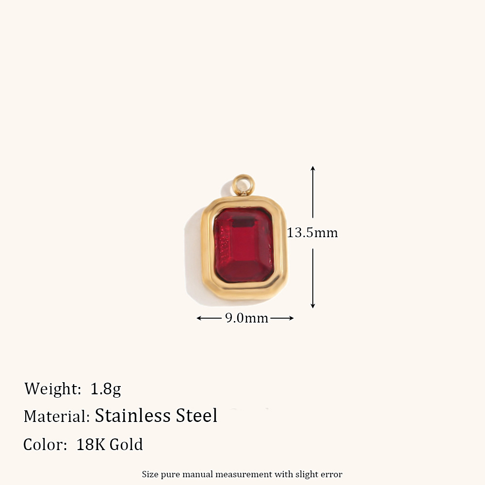 1:Square glass pendant January-gold-garnet red diamond