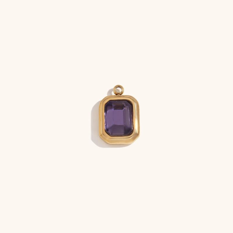 2:Square Glass Pendant February-Gold-Purple Diamond