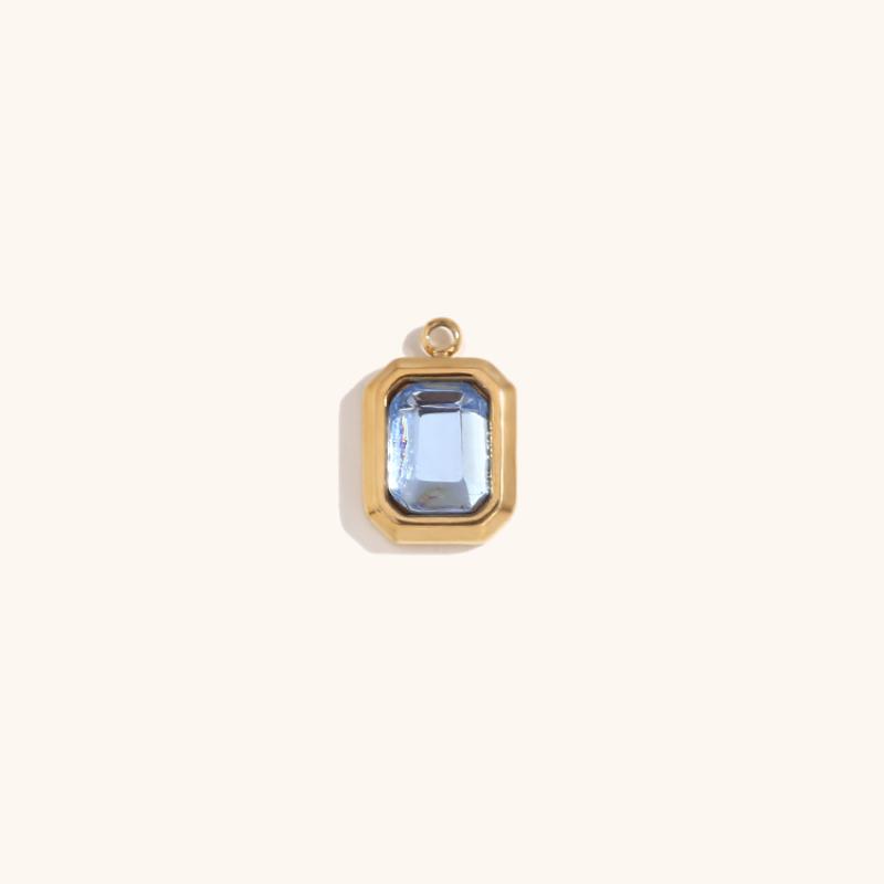 3:Square Glass Pendant March-Gold-Light Blue Diamond