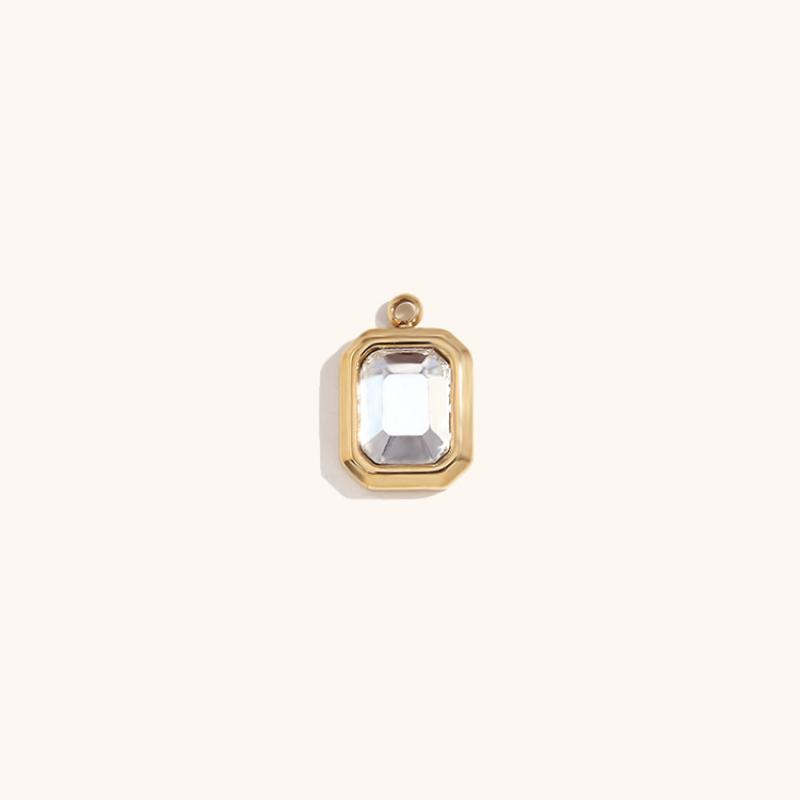 4:Square glass pendant April-gold-white diamond