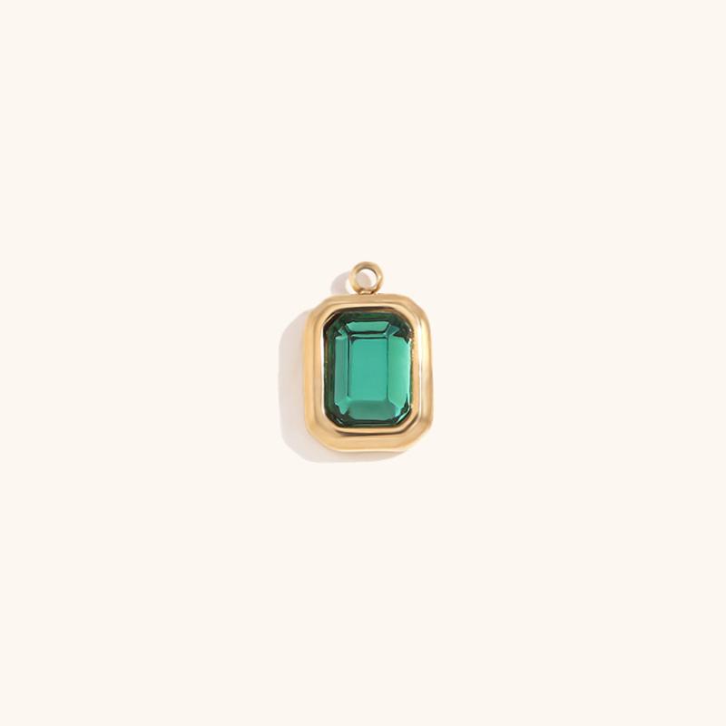 5:Square Glass Pendant May-Gold-dark green Drill