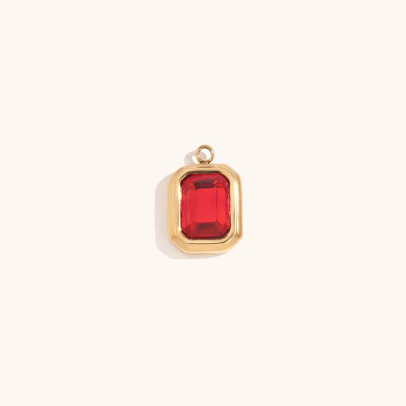 7:Square Glass Pendant July-Gold-Big Red Diamond