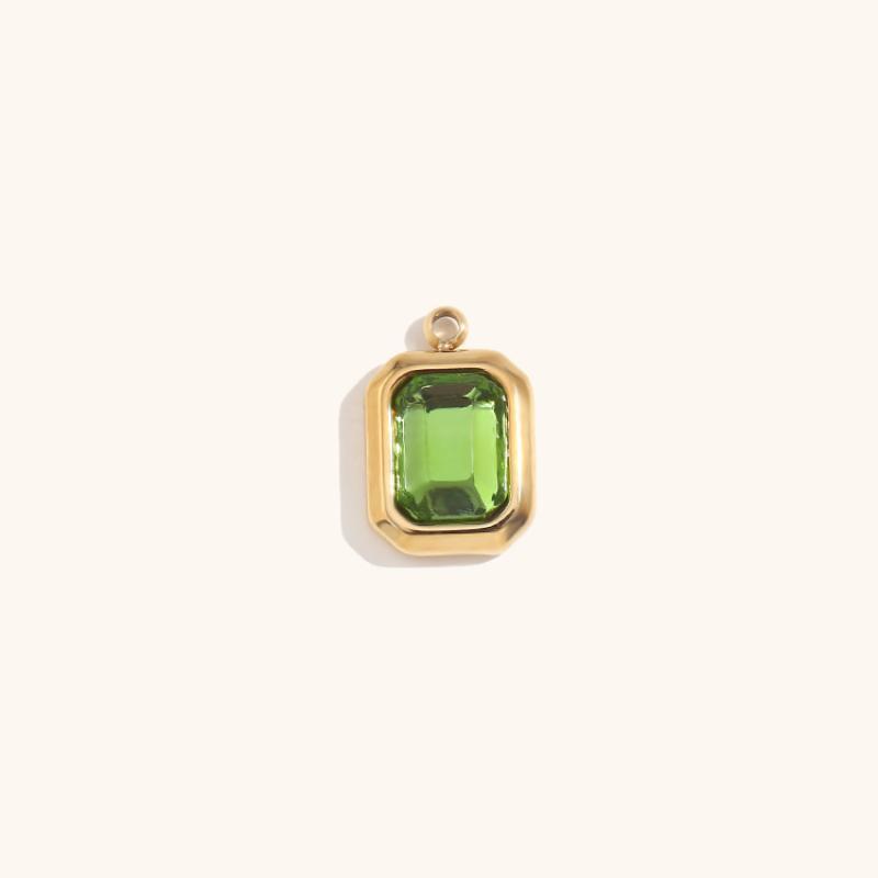 8:Square glass pendant August-gold-light green drill