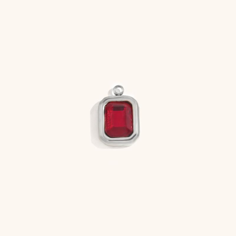 13:Square glass pendant january-steel color-pomegranate red diamond