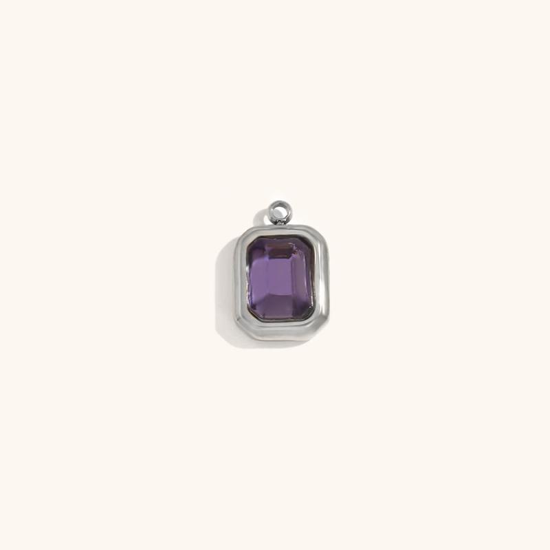 14:Square glass pendant february-steel color-purple diamond