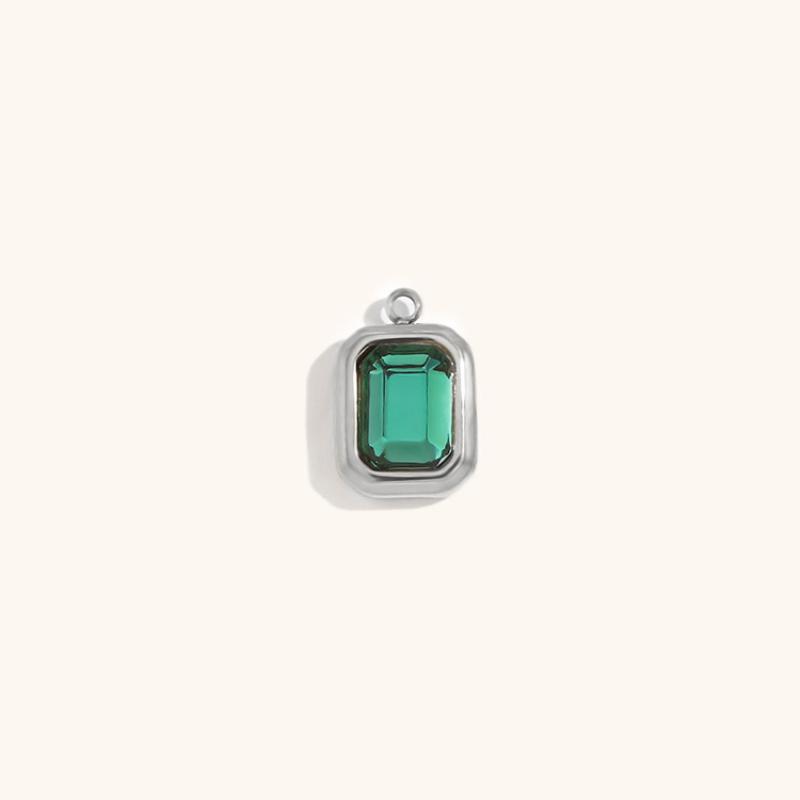 17:Square glass pendant may-steel color-dark green diamond
