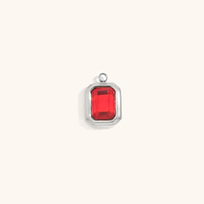 19:Square glass pendant july-steel color-big red diamond