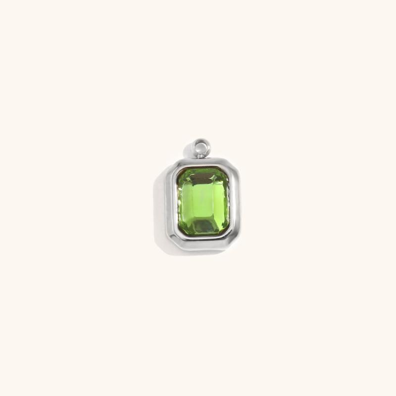 20:Square glass pendant august-steel color-light green diamond