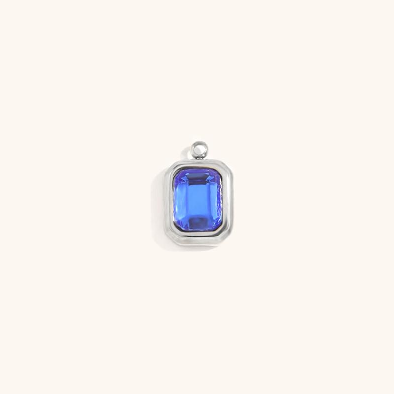 21:Square glass pendant september-steel color-sapphire blue diamond