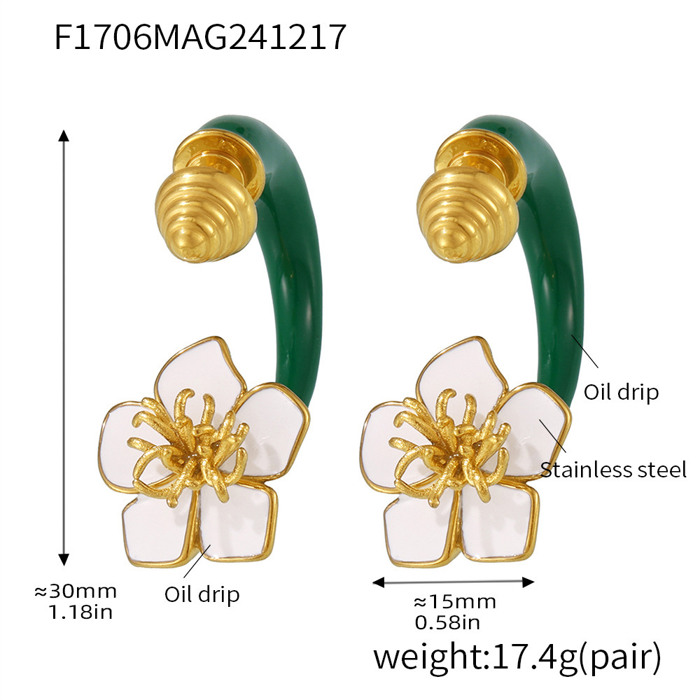 1:F1706-gold enamel plum thread earrings
