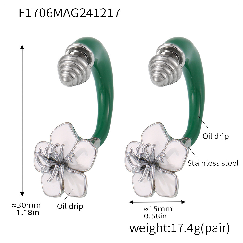 2:F1706-steel color enamel plum thread earrings