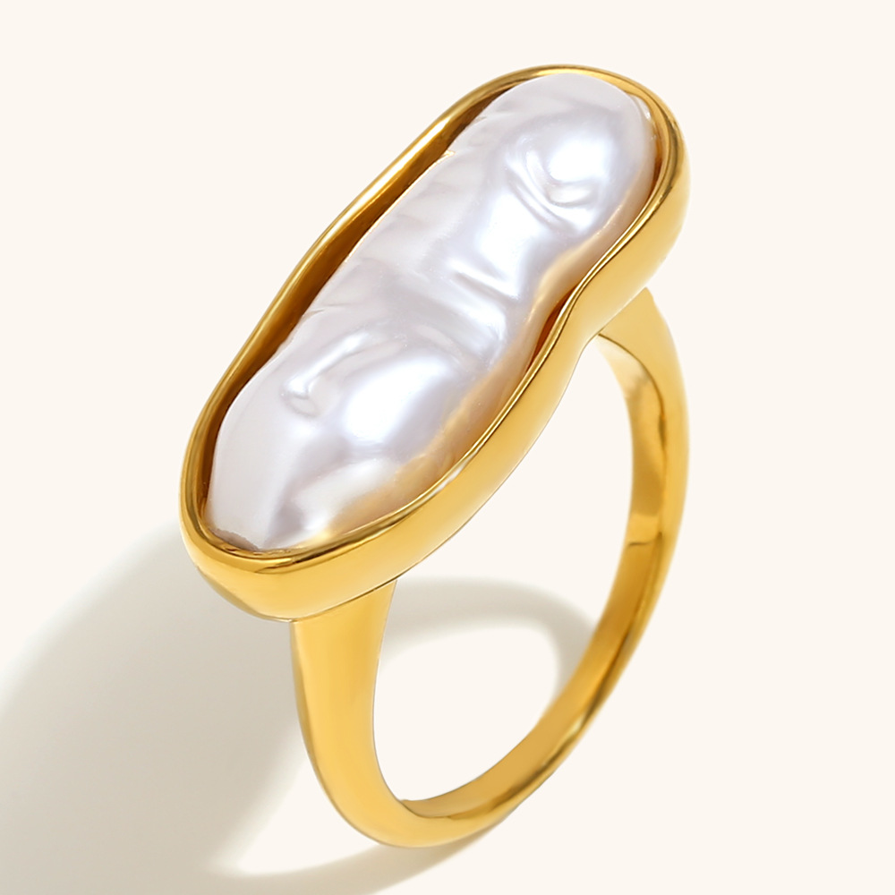 Long pearl ring-gold US Size #7