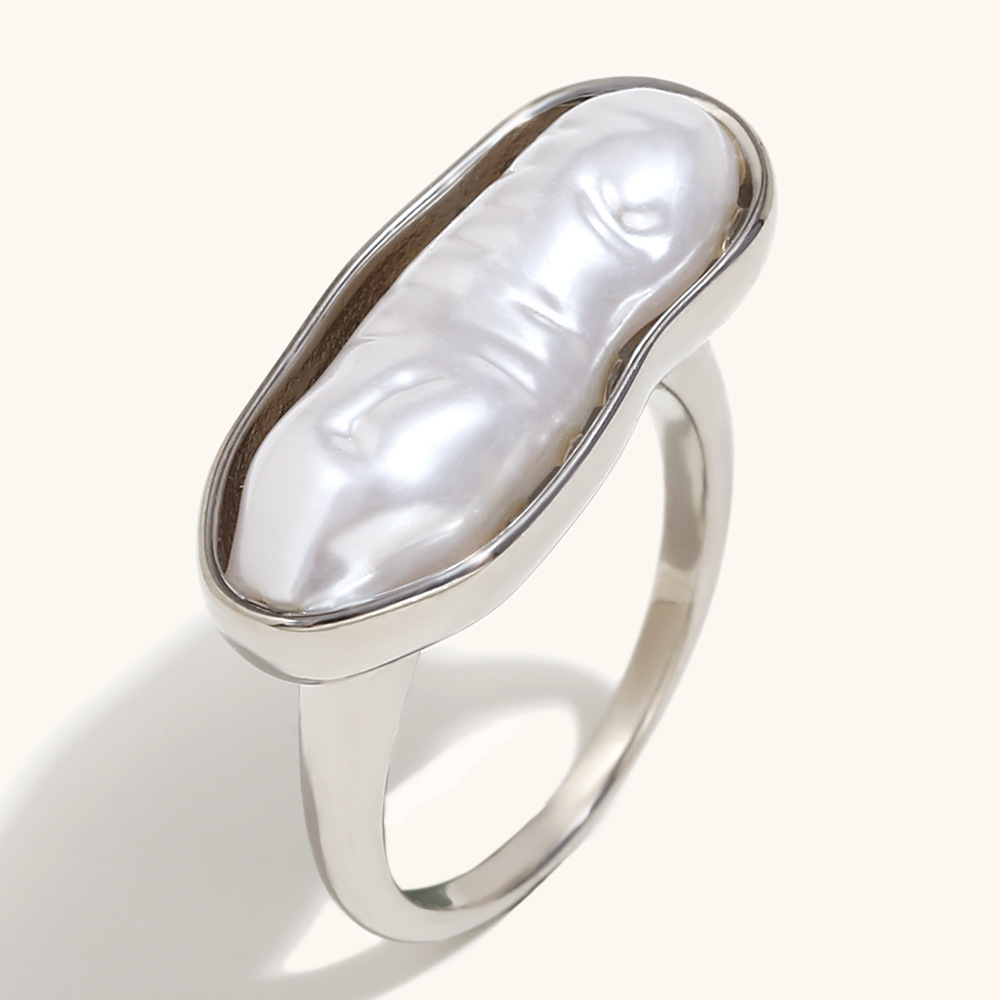 Long pearl ring-steel color US Size #7