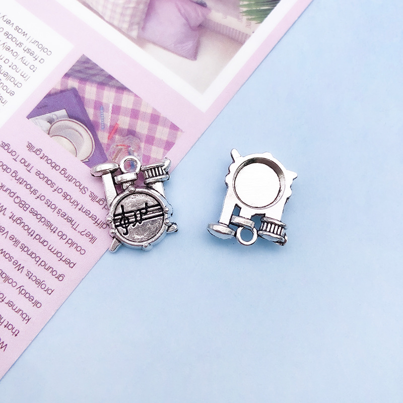 14:1 antique silver musical instrument drum 13x16mm-15559/1.5g