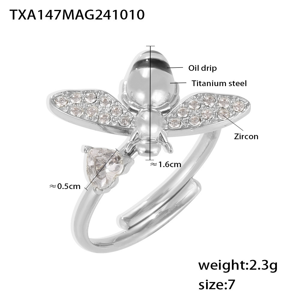 8:Txa147-steel color bee ring-one size fits all-7