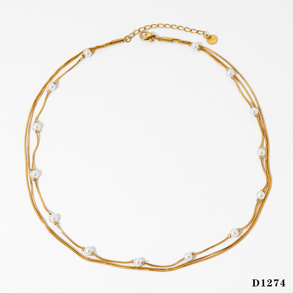 1:Gold three-layer pearl necklace d1274