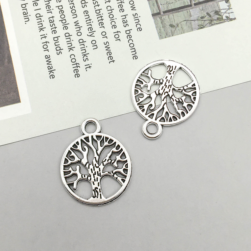 14:1 antique silver round tree of life 15*19mm-0.8g-17328