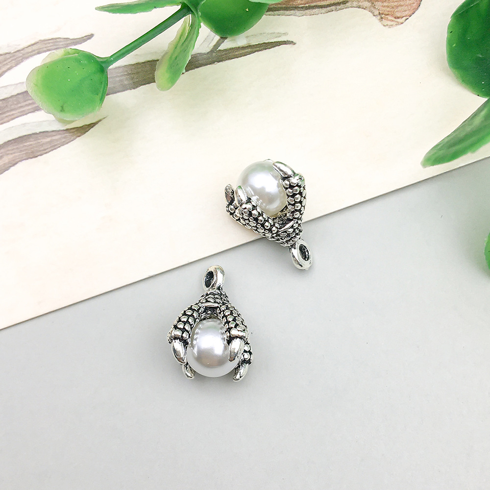 3:1 antique  silver dragon claw   white pearl 10*16mm-1.5g-10784