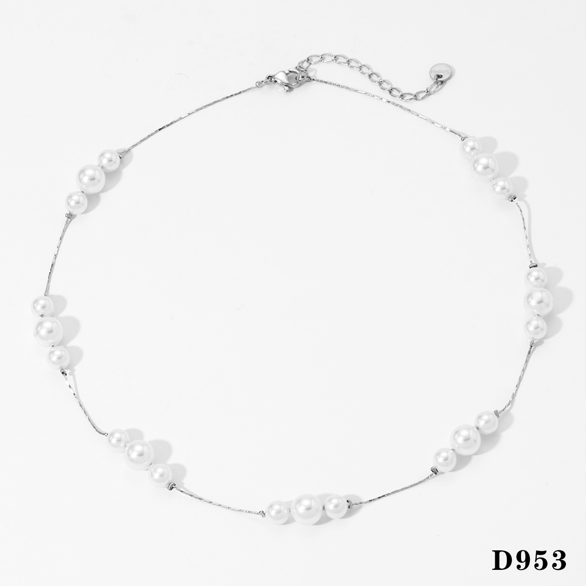 2:Silver white pearl necklace d953