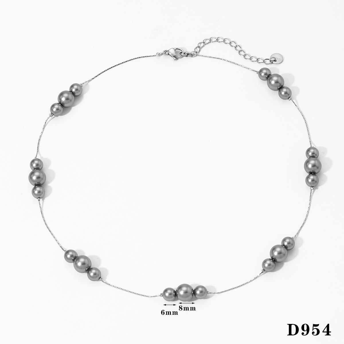 4:Silver gray pearl necklace d954