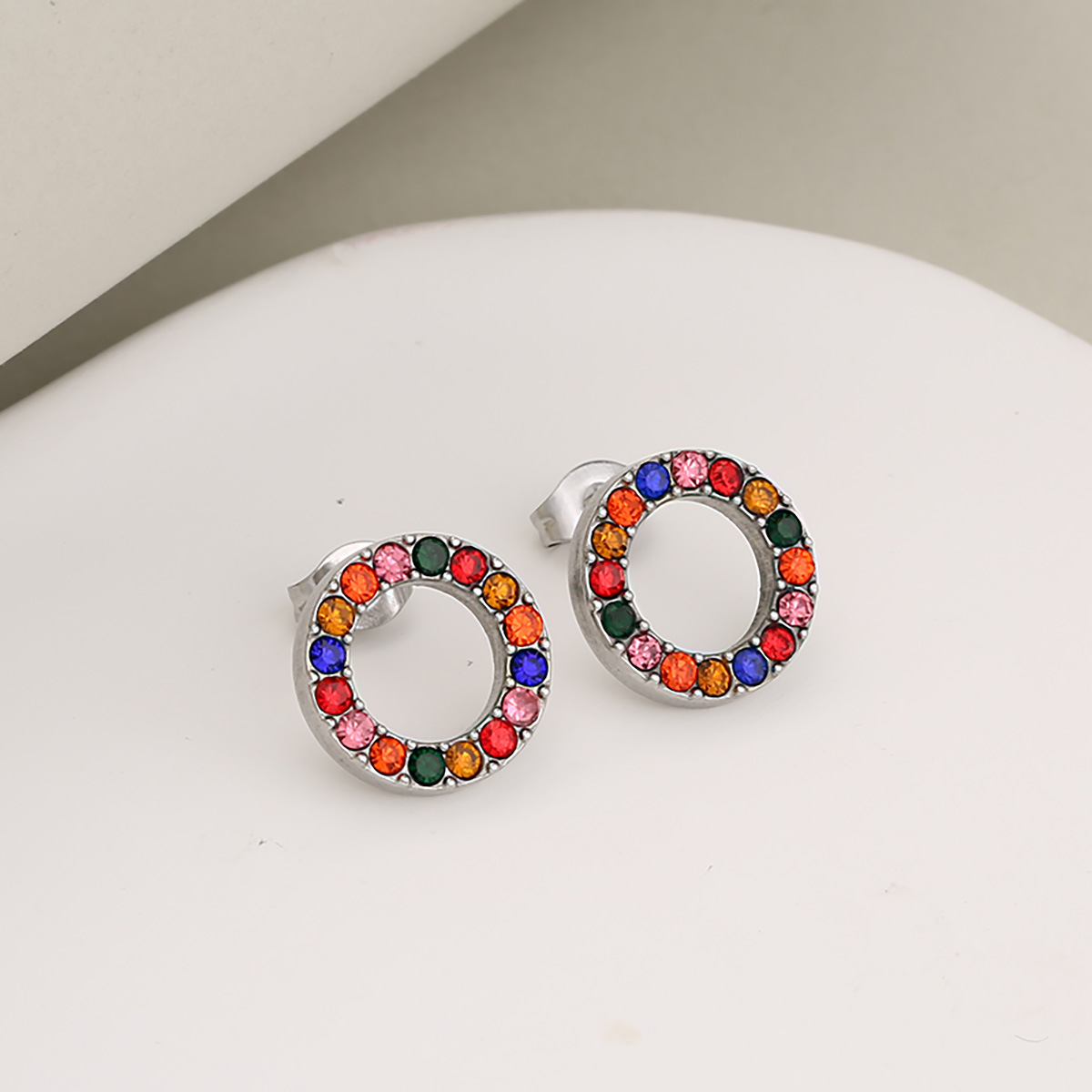 8:Steel color   colored stone (earrings)