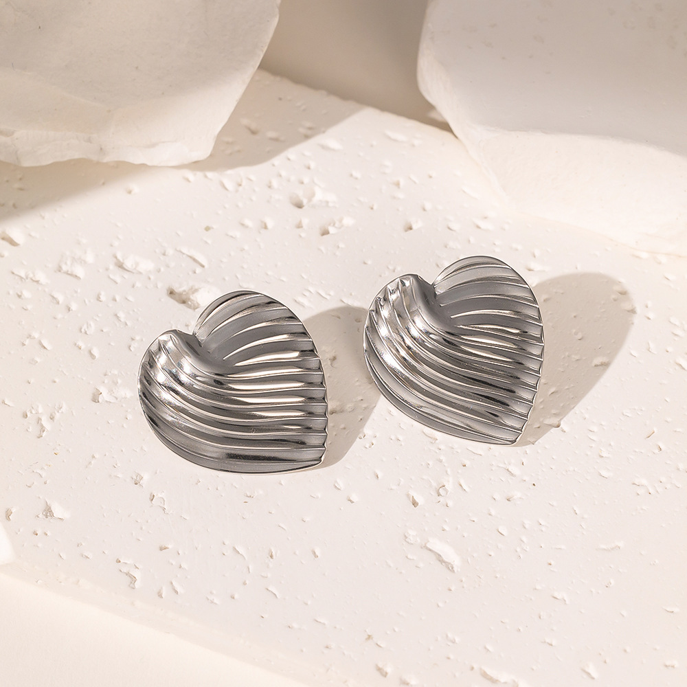 2:【tsg22】striped love earrings steel color