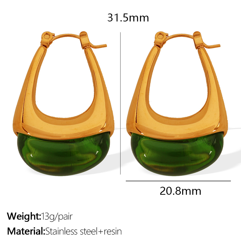 2:Eh736 green resin gold earrings