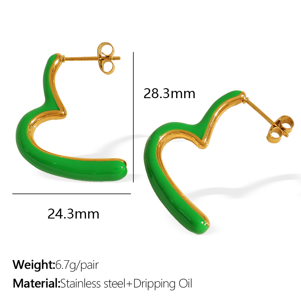3:Eh808 green oil drop gold earrings
