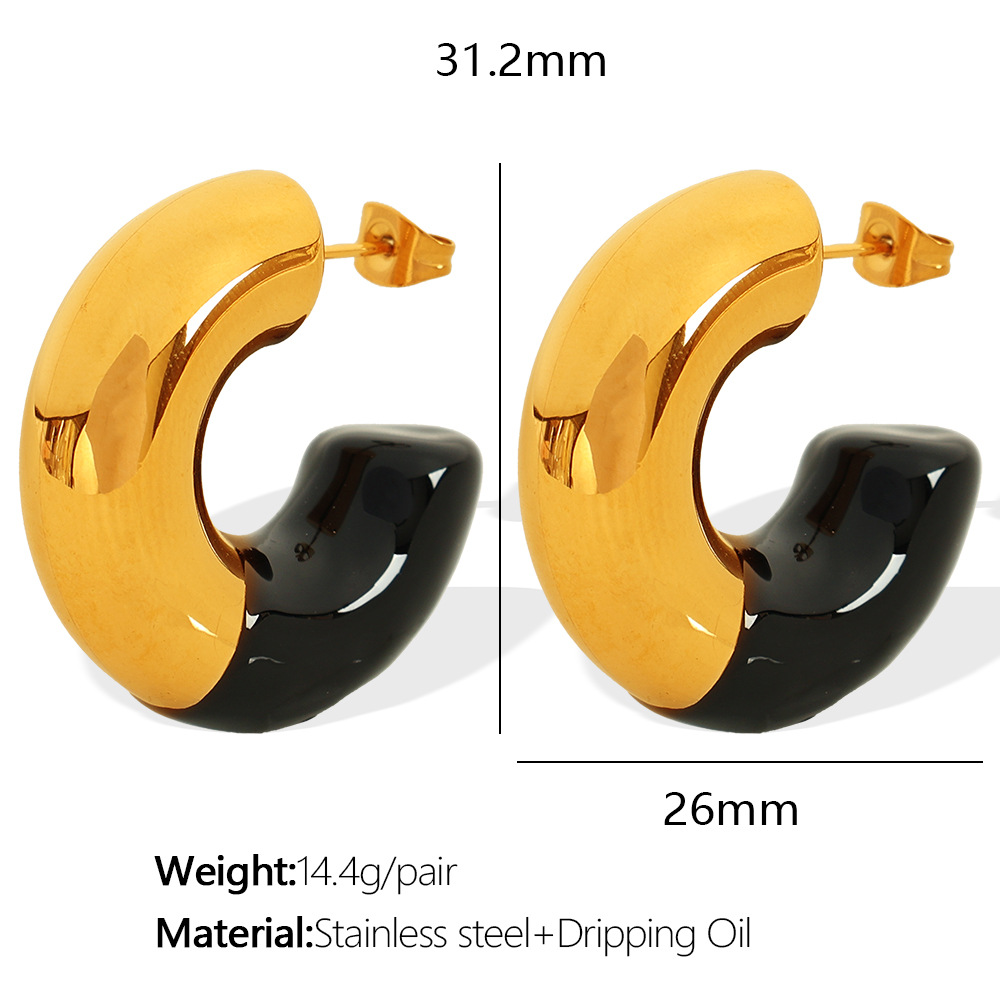 6:EH477 Black Drop Glue Gold Earrings