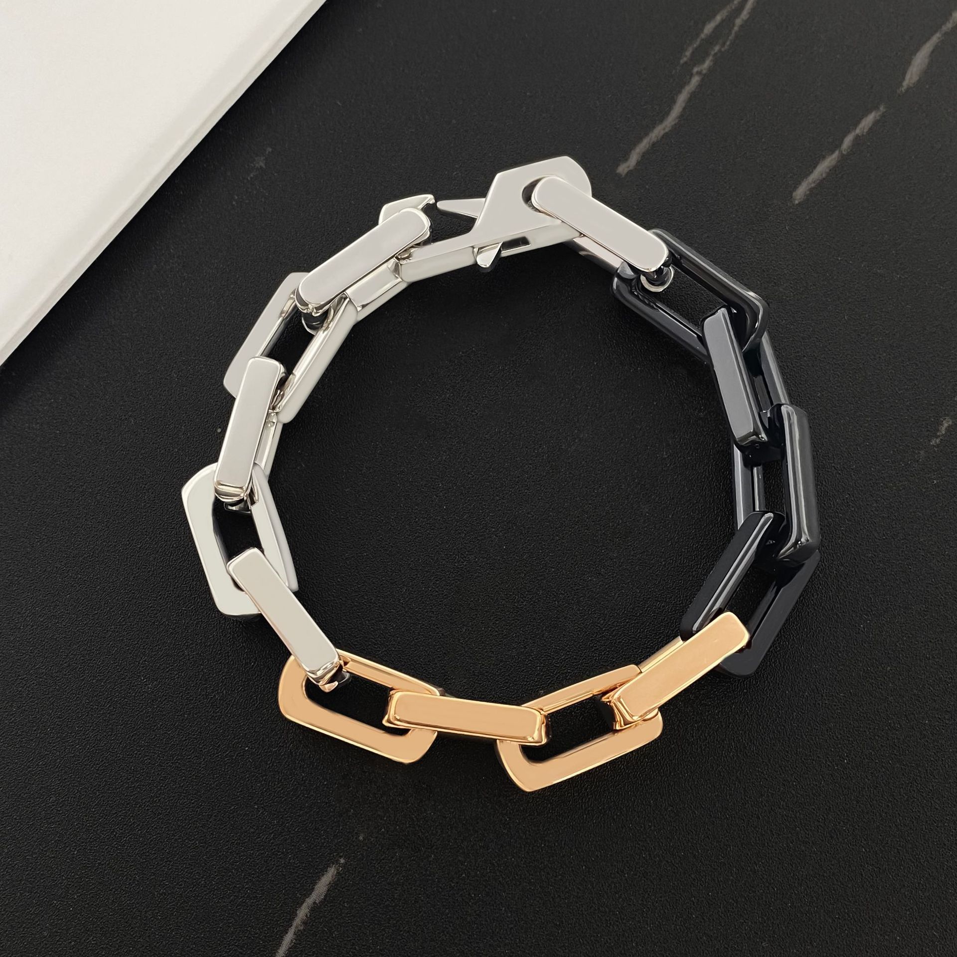 Rose gold black steel bracelet 18cm