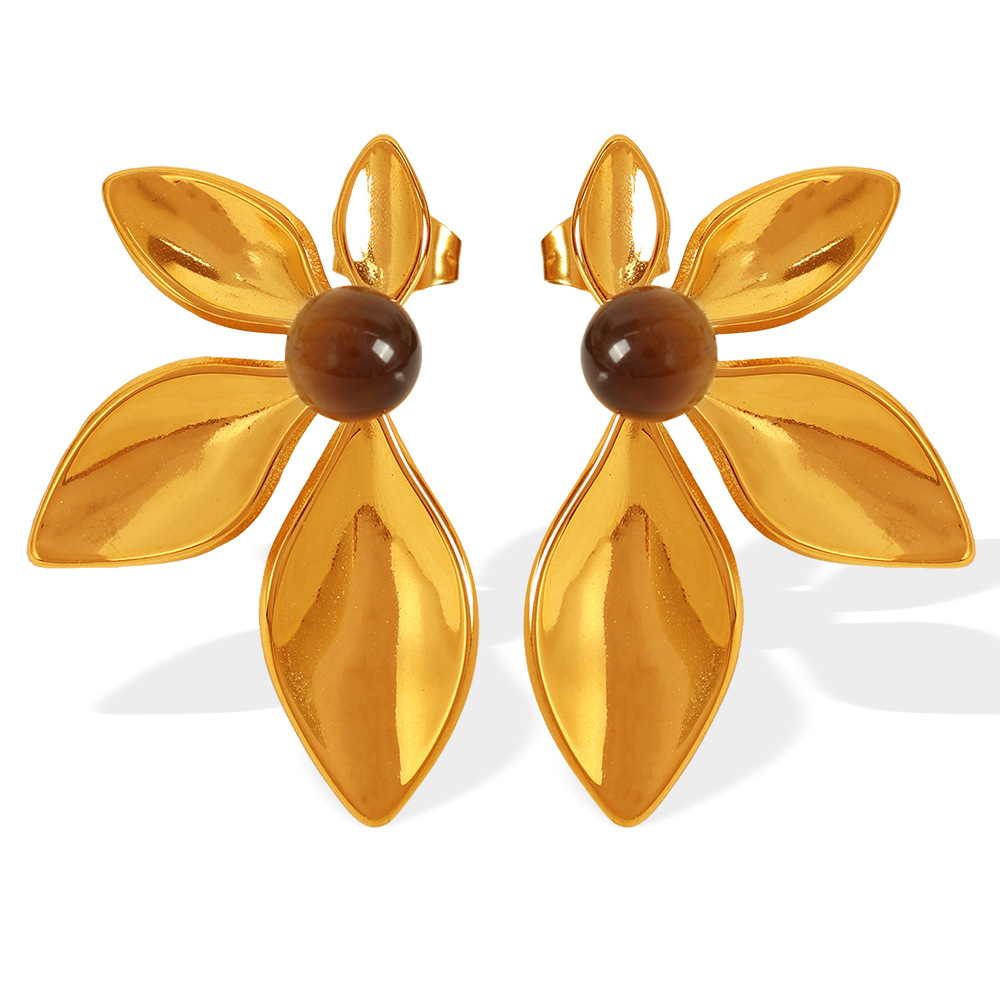 2:EH549 brown tiger eye gold earrings