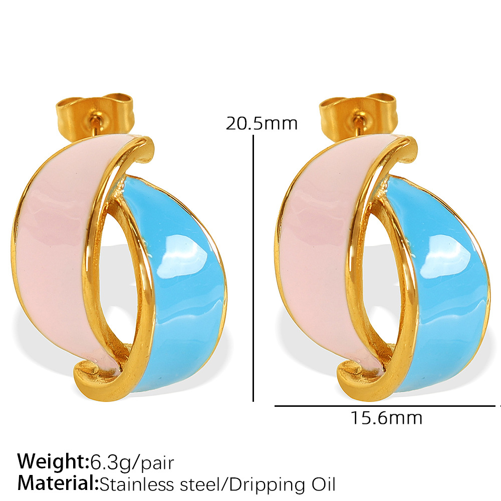 2:EH118 Pink Blue Gold Earrings