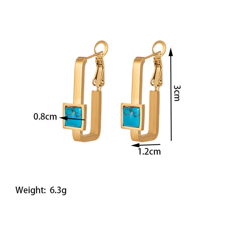 2:【TSG3055】square blue turquoise earrings gold