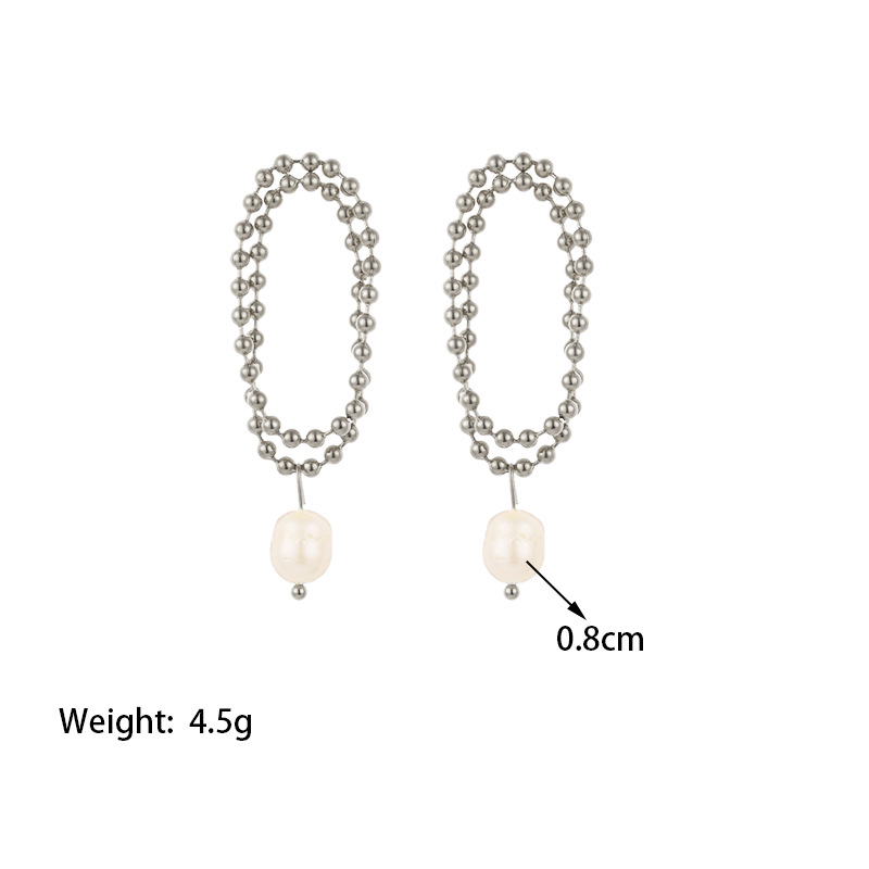 2:[TSG279] Pearl chain pearl earrings steel color