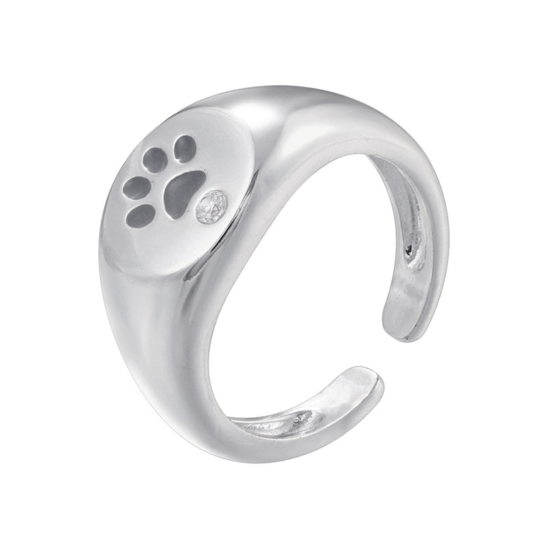 8:Vj731 white gold white diamond bear paw ring