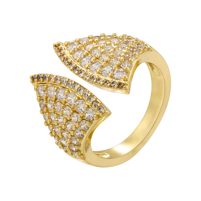 9:Vj732 gold white diamond fan-shaped ring