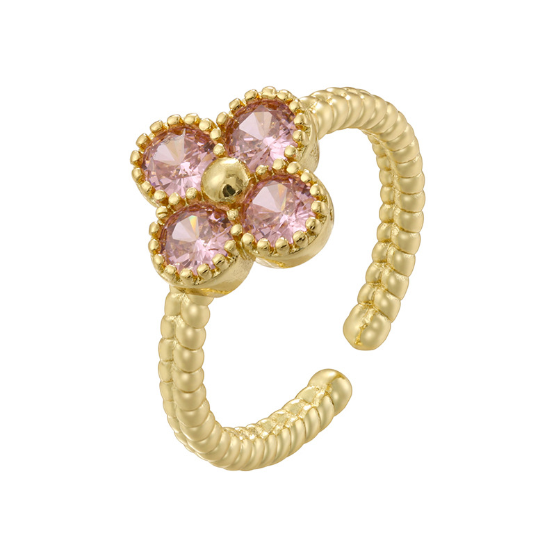 3:Gold pink diamond twist edge four-leaf clover ring