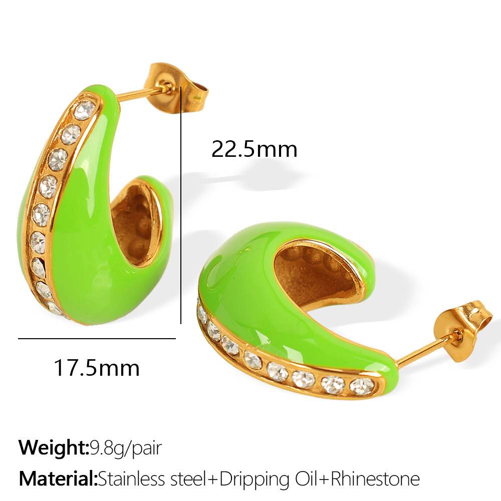 2:Eh734 green oil drop gold earrings