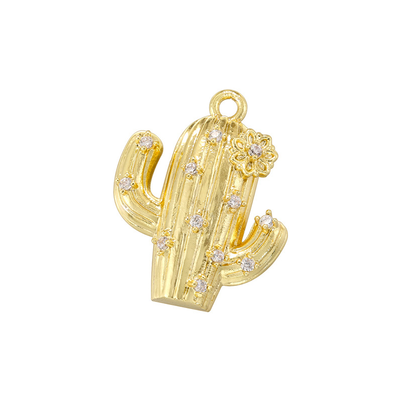 13:Vd1763 golden white diamond cactus pendant