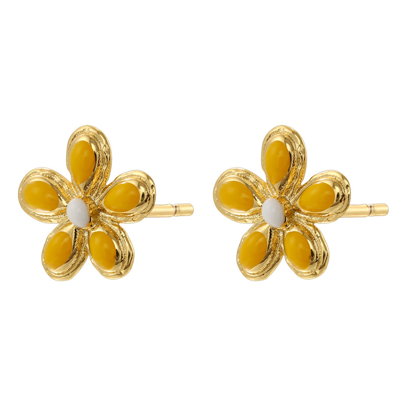 1:1 pair of golden yellow dripping five-petal flower earrings