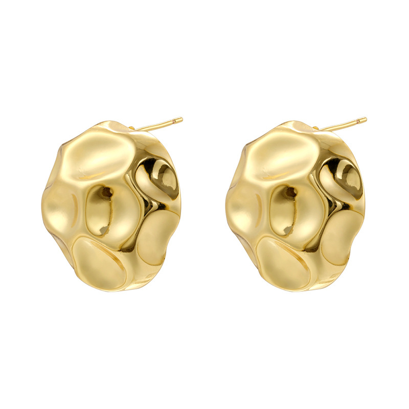 3:Ve1604 gold ball hammer pattern earrings 1 pair
