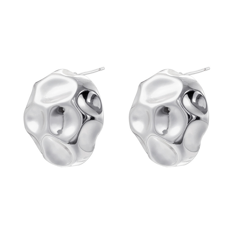 4:Ve1604 white gold ball hammer pattern earrings 1 pair