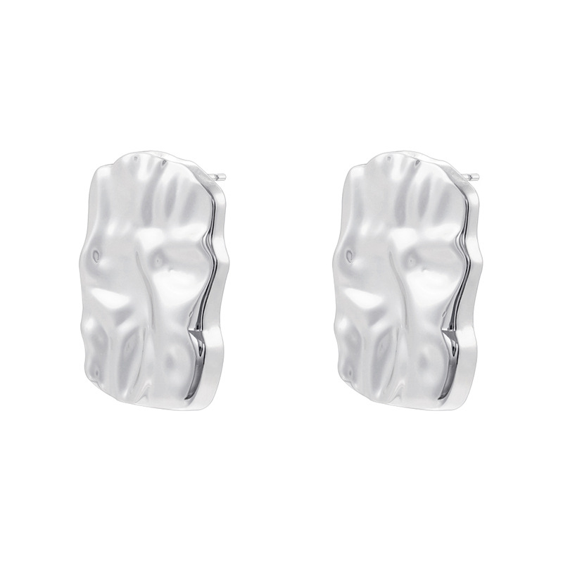 6:Ve1605 white gold square hammered earrings 1 pair