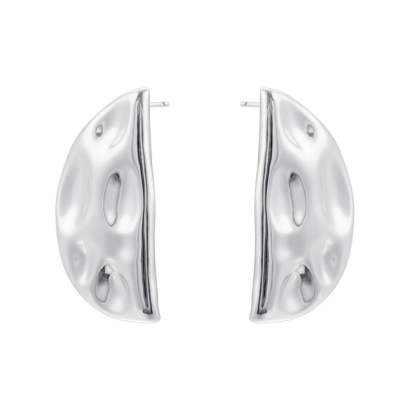 8:Ve1606 white gold fan-shaped hammered earrings 1 pair