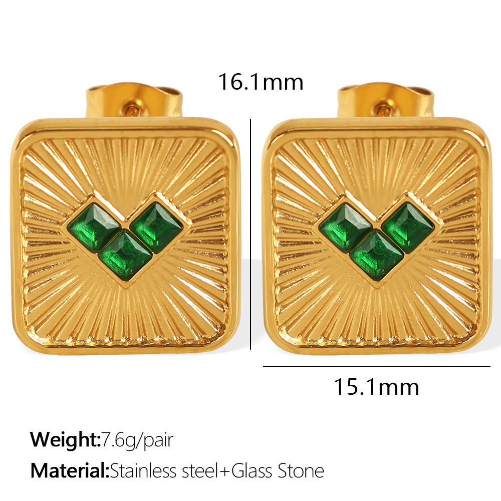 2:Eh725 green stone gold stud earrings