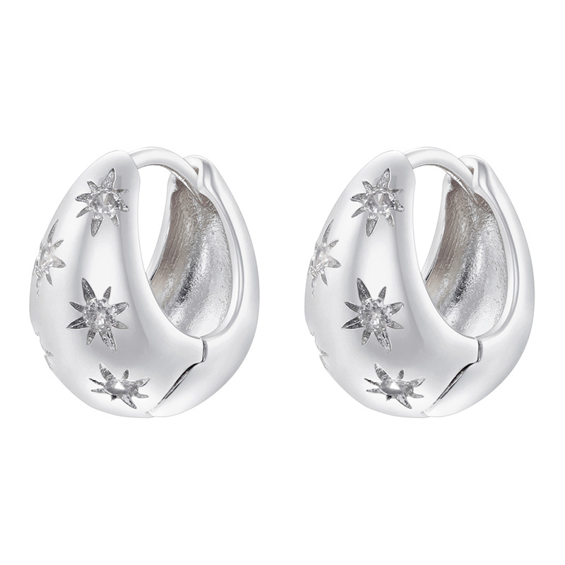 2:Ve1585 white gold white diamond drop-shaped earrings